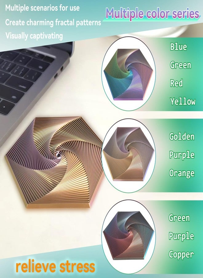 WAAISSJK Fractal Fidget Hexagon - Suitable for Relieving Stress, Anxiety, and Tension | Autism, ADHD | Desk Adult Fidgeting Stress Relief Gift (Green Purple Copper (35 Rings)) - Image 4